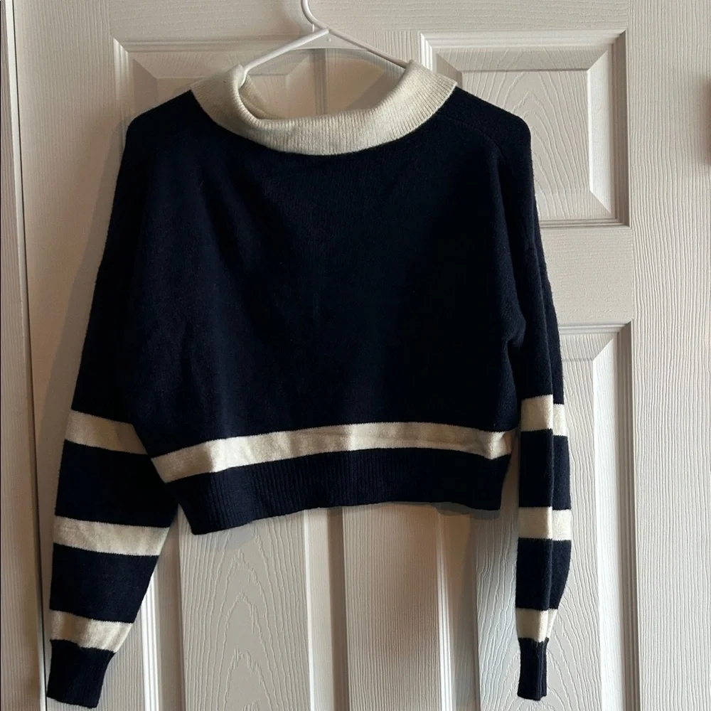 Navy and Cream Striped Button-Up Sweater - Picture 5 of 8